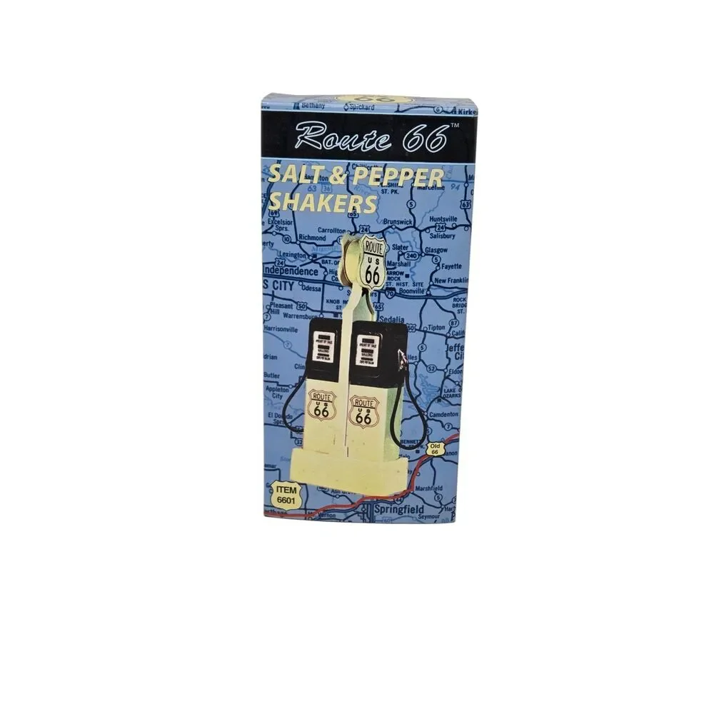 1996 Route‎ 66 Gas Pump Salt Pepper Shakers Lighted Stand NIB Shadle Ethyl